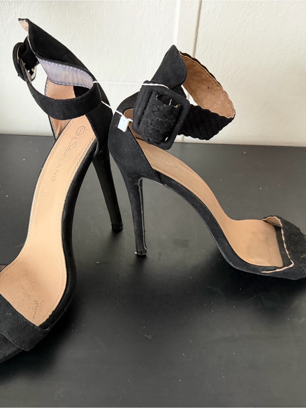 Black Suede High Heel Ankle Strap Sandals